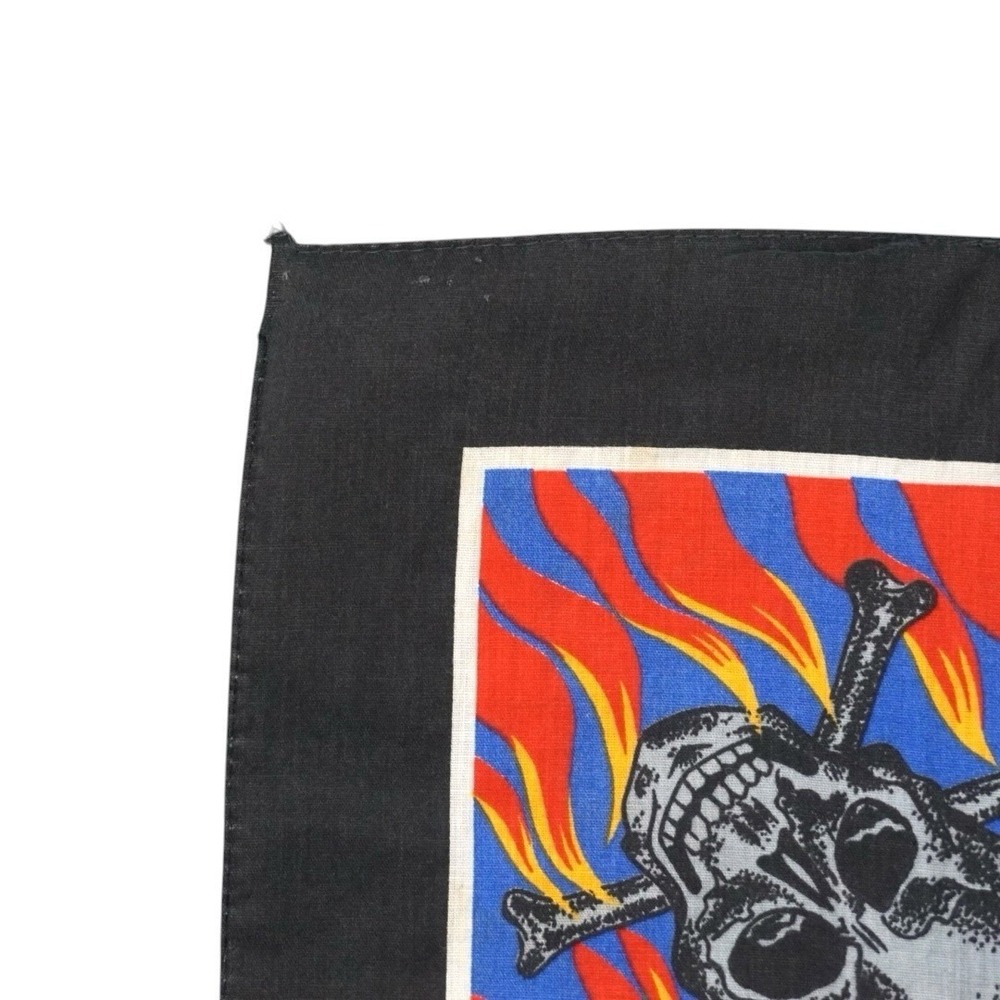 Vintage 1990s Skull & Cross Bones Flame All Over Print Biker USA Bandana - Picture 4 of 9